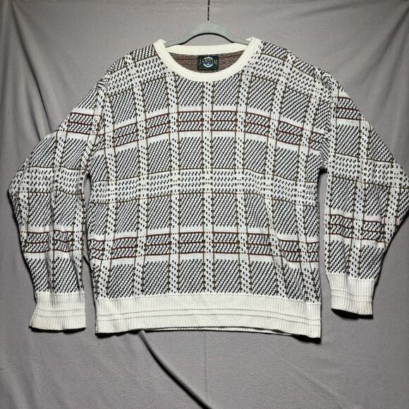 JANTZEN Vintage‎ SWEATER M USA Made Grandpa Cosby 90s All Over Print Striped - Picture 1 of 5